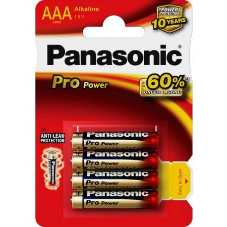1,5V Panasonic Pro Power alkaline rafhlöður AAA. Fjórar rafhlöður í pakkningu.
