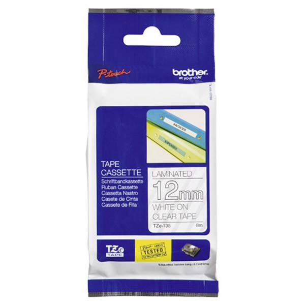 Glær leturborði 12 mm fyrir P-Touch hvítt letur Glær leturborði 12 mm fyrir P-Touch hvítt letur